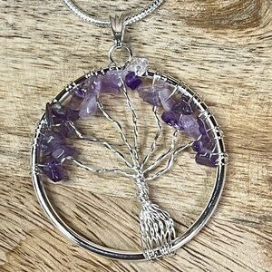 WIRE WRAPPED AMETHYST TREE OF LIFE PENDANT WITH CHAIN